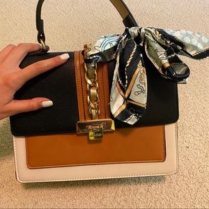 ALDO Martis Handbag in Tan/Black/Cream/gold w tie